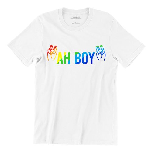Ah-Boy-rainbow-unisex-t-shirt-white-short-sleeve-singapore-funny-hokkien-vinly-streetwear
