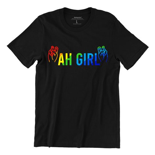Ah-Girl-rainbow-unisex-t-shirt-black-short-sleeve-singapore-funny-hokkien-vinyl-streetwear