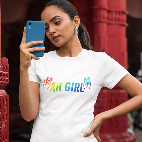 Ah-Girl-rainbow-unisex-t-shirt-red-short-sleeve-singapore-funny-hokkien-vinyl-streetwear