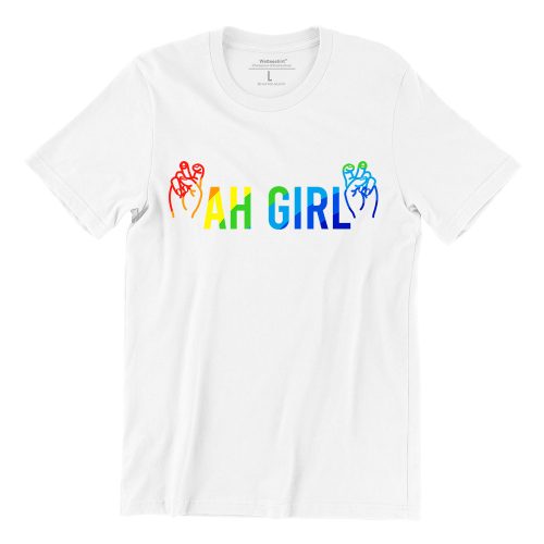Ah-Girl-rainbow-unisex-t-shirt-white-short-sleeve-singapore-funny-hokkien-vinyl-streetwear