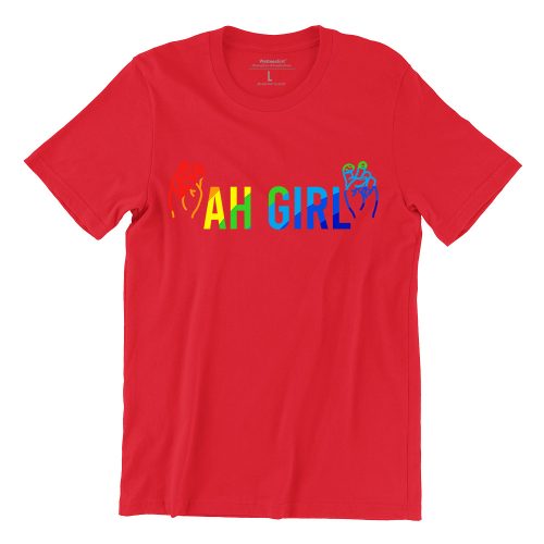 Ah-Girl-unisex-rainbow-t-shirt-red-short-sleeve-singapore-funny-hokkien-vinyl-streetwear