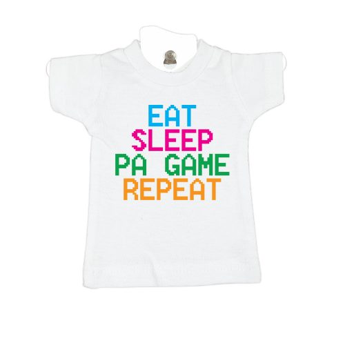 Eat Sleep PA Game white mini t car windscreen hanger decoration