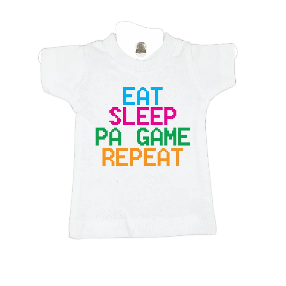 Eat Sleep PA Game white mini t car windscreen hanger decoration