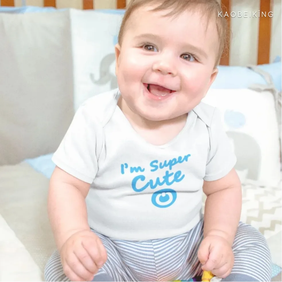 I’m Super Cute (Blue Edition) Graphic Romper | Singapore Playful Unisex Babywear