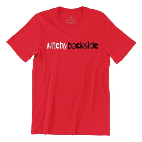 Itchy-Backside-red-crew-neck-unisex-tshirt-singapore-kaobeking-funny-singlish-hokkien-clothing-label-1.jpg