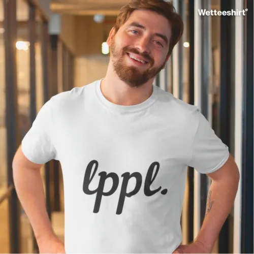 Unisex white short sleeve T-shirt with minimalist black slogan “lppl.” in lowercase letters, witty Singapore streetwear by Wet Tee Shirt®