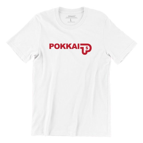 Pokkai-white-unisex-tshirt-singapore-brand-parody-vinyl-streetwear-apparel-designer