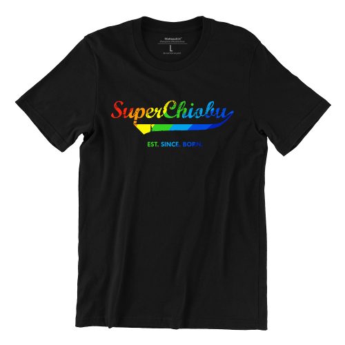 Super-Chiobu-rainbow-black-womens-t-shirt-hokkien-casualwear-singapore-singlish-online-vinyl-print-shop