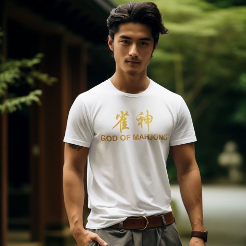 god-of-mahjong-gold-tshirt-mockup-of-a-man-posing-behind-a-landscape