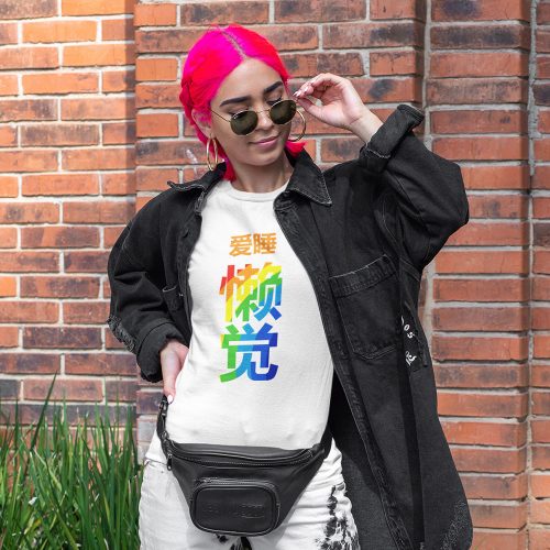 爱睡懒觉-love-to-sleep-rainbow-tshirt-singapore-adult-streetwear-kaobeiking-funny-chinese-mandarin-slang-quote-design